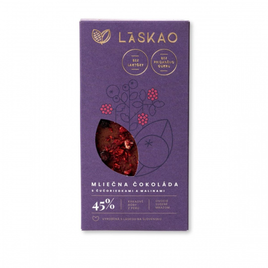 LASKAO 45 % Mléčná čokoláda s malinami a borůvkami